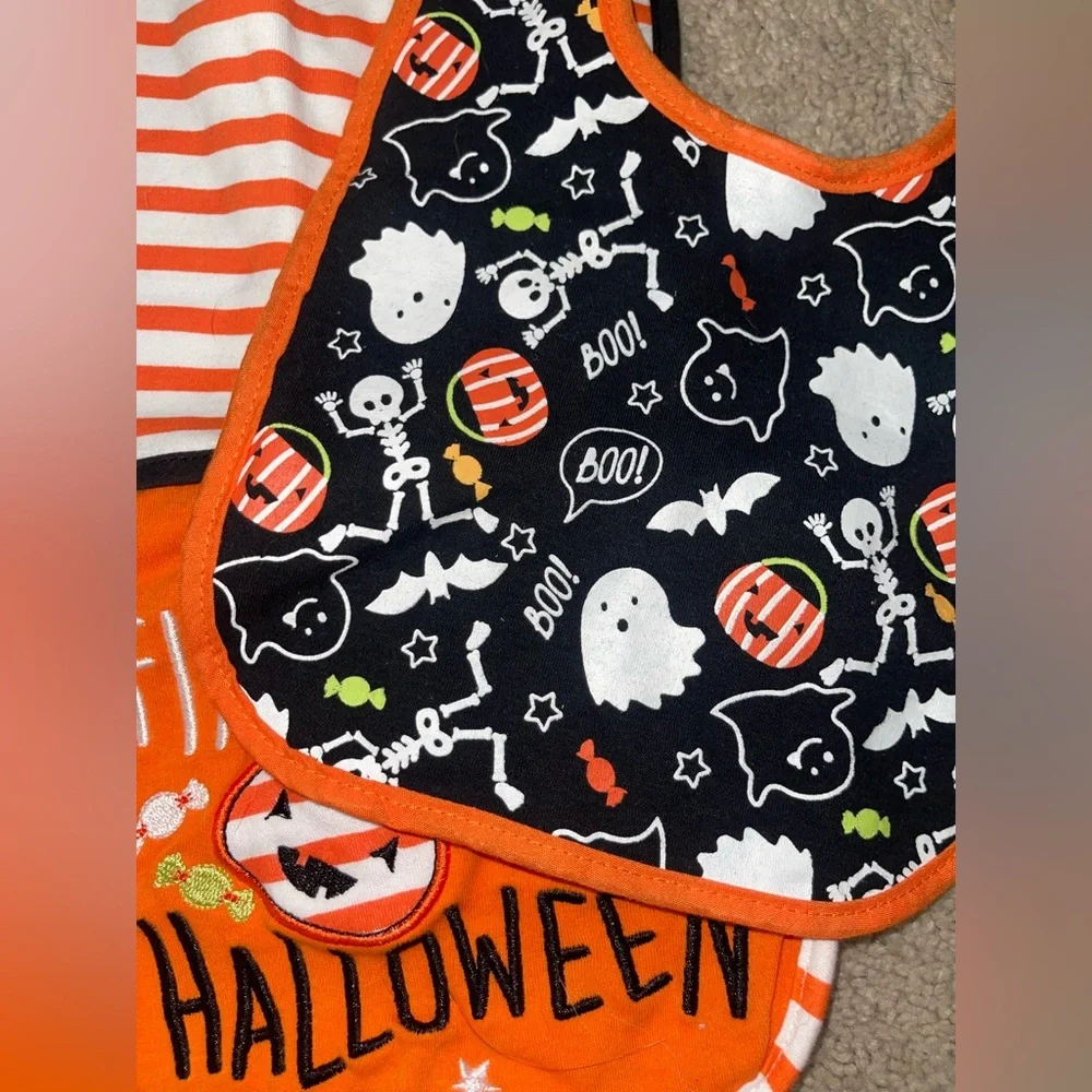 Halloween Themed Baby Bib Set - Orange and Black